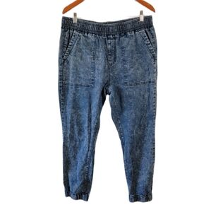 21 MEN Denim Jogger Mens Size XL Blue Acid Elastic Waist Flap Back Pocket Casual